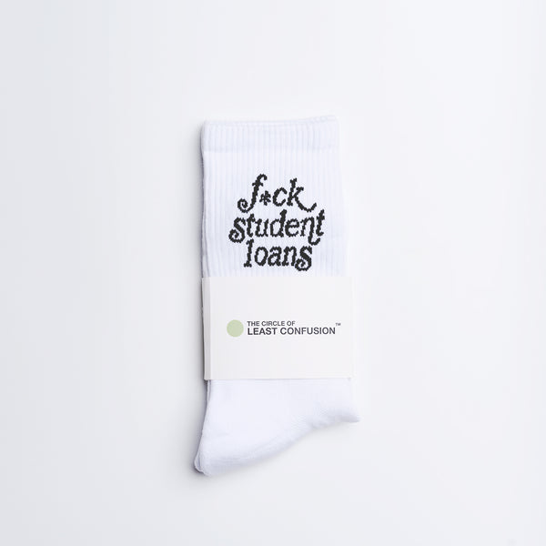student loan socks - white